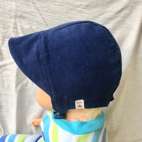 Handmade Cotton Corduroy Baby Bonnet with Plaid Flannel Lining - Picture 1 of 7